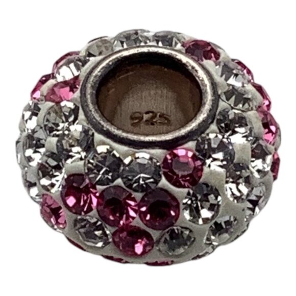 Pink Ribbon Charm With Crystals European Style 925 Sterling Silver For Bracelets - Picture 1 of 5